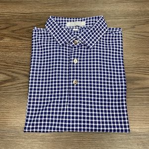 Private Reserve Navy & White Plaid Polo Shirt L